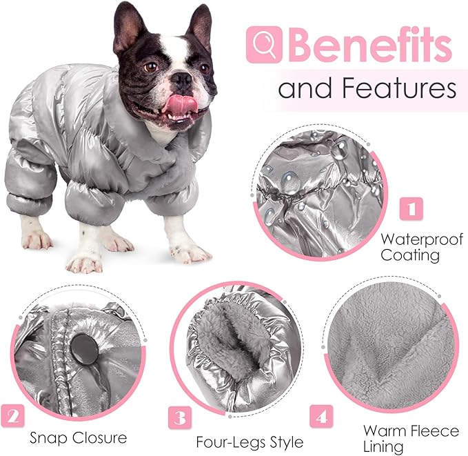 AOFITEE Dog Coat, Warm Dog Jacket, Fullbody Winter Coat Snowsuit for Dogs, Waterproof Puppy Puffer Jacket Snow Coats with Legs, Pet Fleece Vest, Cold Weather Coats for Small Dogs, Medium