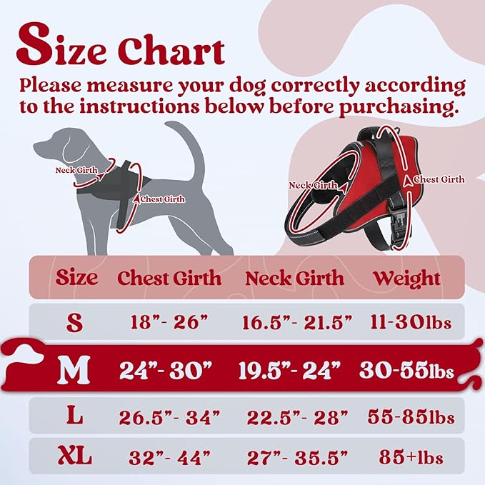rabbitgoo Dog Harness Medium Sized, No Pull No Choke Pet Vest, Easy Wearing with One Buckle, Adjustable Reflective Harness Buddy with Personalized Molle for Walking, Training, Red, M
