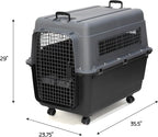 SportPet Airline Compliant X-LARGE 32.25" Travel Dog Kennel-Durable Plastic Airline Pet Carrier w/Removable Wheels & Food Bowls, Collapsible Indoor/Outdoor Dog Kennel, Dogs up to 32"L & 23"H-Dark Gray