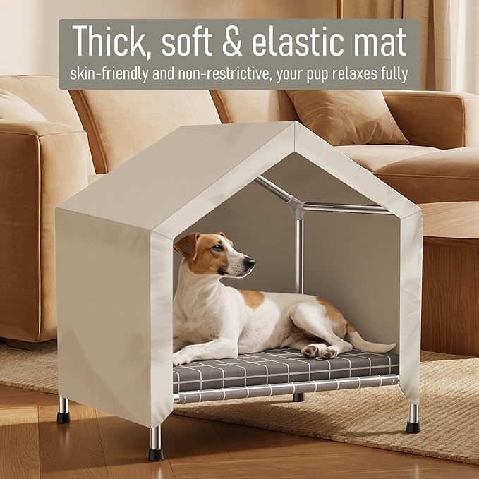 Elevated Dog House with Soft Cushion Insert - Comfortable Pet Home with Elevated Design, Sturdy Dog Shelter for Indoor/Outdoor Use,Perfect for Pets (Medium)
