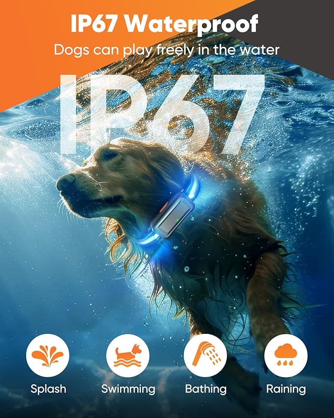 Remote Training Collar with LED Light – 3300FT Range, Rechargeable & Waterproof, Beep and Vibration Modes with Adjustable Levels, Reflective Strap for Small Medium Large Dogs