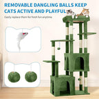Garvee 61" Multi-Level Cat Tree for Indoor Cats, Heavy-Duty Tower for Large Adult & Maine Coon Cats with Extra-Large Perch, 2 Spacious Condos, Natural Sisal Scratch Posts & Play Toys – Green