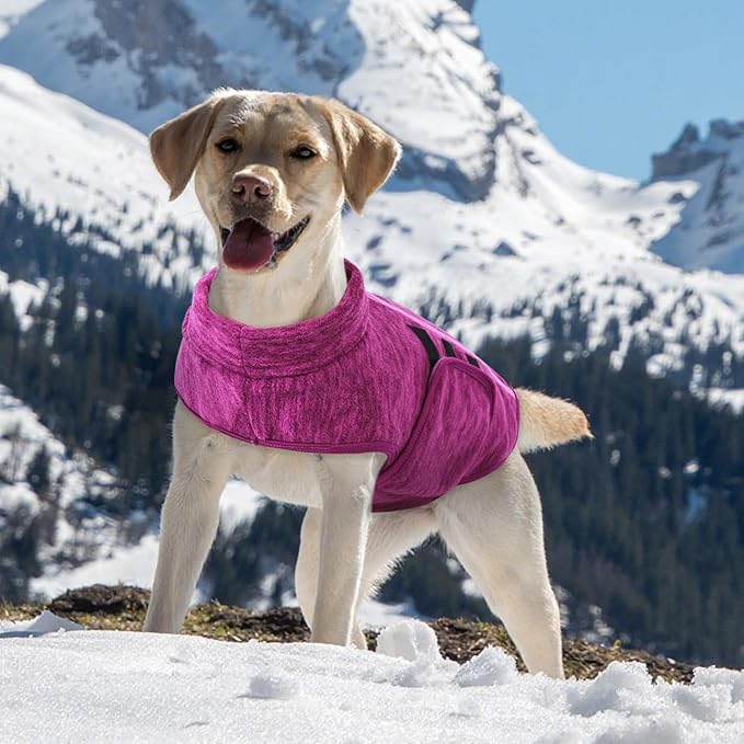 Queenmore XL Dog Sweaters, Soft Fleece Vest Pullover Dog Jacket with Leash Hole, Warm Winter Dogs Clothes Cold Weather Doggy Dachshund Sweater for Large Dogs Cats Boy or Girl (Cationic Berry, XL)