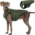 Kuoser Dog Puffer Jacket Warm Dog Coat for Extra Large Dogs, Windproof Reflective Pet Padded Vest Cold Weather Clothes Puppy Snowsuit with Hook & Loop Coats, Easy On/Off, Green 2XL