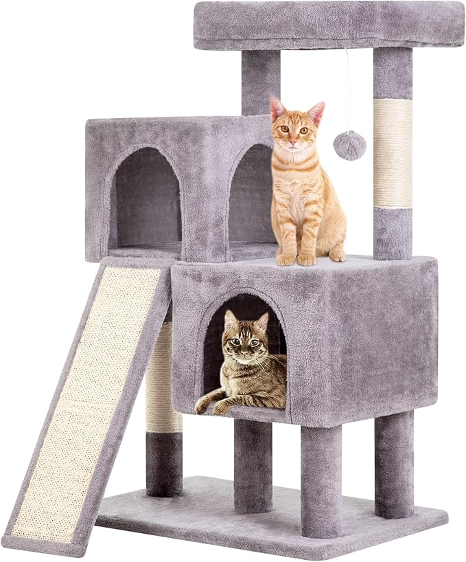 BestPet 36 inches Cat Tree for Indoor Cats Cat Tower with Scratching Posts Multi-Level Cat Furniture Condo with Ramp, Perch Spacious Cat Cave & Funny Toys for Kittens House (Ashy)