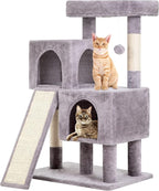 BestPet 36 inches Cat Tree for Indoor Cats Cat Tower with Scratching Posts Multi-Level Cat Furniture Condo with Ramp, Perch Spacious Cat Cave & Funny Toys for Kittens House (Ashy)