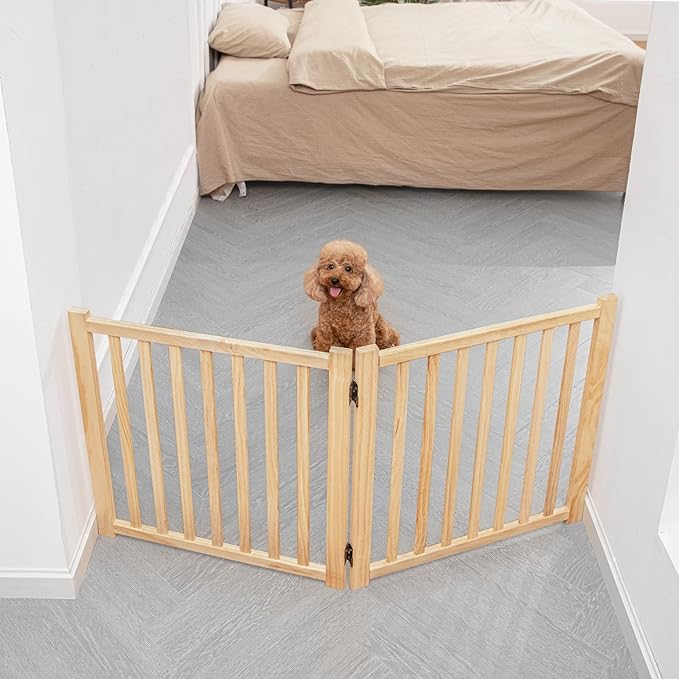 YOCAN Paint-Free Wood FreeStanding Pet Gate for Dogs,Wooden Dog Gates for Doorways, Stairs,The House, Dog Fences Indoor Puppy Gate-2 Panel H:23”