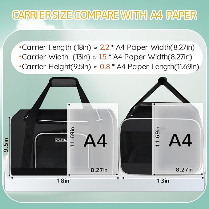 Petskd Pet Carrier 18x13x9.5 Southwest Airline Approved, Pet Travel Carrier Bag for Small Cats and Dogs, Soft Dog Carrier for 1-15 LBS Pets,Dog Cat Carrier with Safety Lock Zipper (Black)
