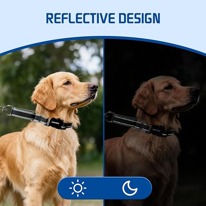 Kazazoo Reflective Martingale Collar for Dogs with Quick Release Buckle Adjustable Soft Durable Dog Collar for Small Medium Large No Pull Training Dog Collars-Black S