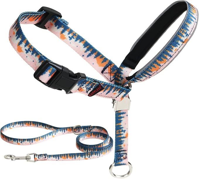 BARKLESS Dog Head Collar, Anti-Pulling Printed Head Halter with Leash, Gentle Snout Harness with Adjustable Clip for Small Medium, and Large Dogs Leash Training
