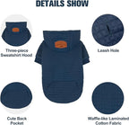 BEAUTYZOO Small Dog Hoodie Sweater with Pockets, Dog Clothes for Small Medium Dogs Boy Girl, Waffle-Like Laminated Cotton Pet Coats with Hat and Leash Hole, Navy Blue M