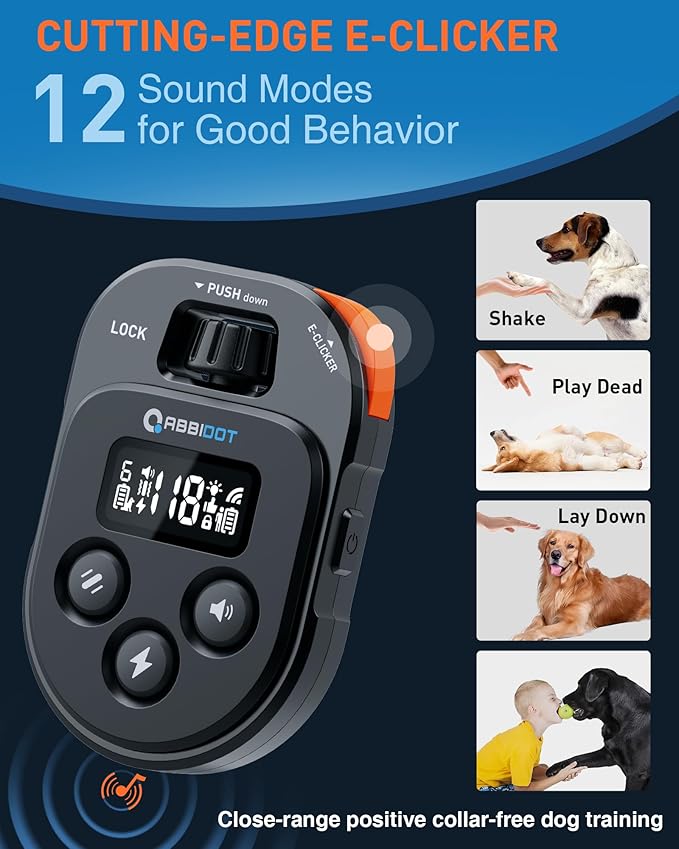 ABBIDOT Shock Collar for Dogs, 4500FT Dog Training Collar with Remote，IPX7 Waterproof Rating，6 Training Modes (Beep, Vibration, Safe Shock), Enhanced Night Light, Rechargeable E-Collar （10-130 lbs）