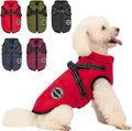 Warm Dog Winter Coat, Fashion Cold Weather Jacket with Built-in Harness, Reflective & Adjustable Comfortable Pet Vest, Windproof Apparel for Small Medium Large Dogs(Red