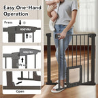 30 Inch Tall Dog Gate with Cat Door, Adjustable Width (29.7-57 Inches) for Doorways, Hallways & Stairs, Pressure-Mounted Walk-Through Dog Gate with Auto-Close & Double Lock Safety（Black）