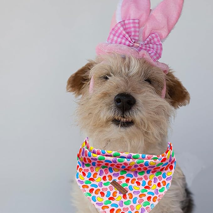Elegant little tail Easter Dog Bandana, Colorful Candy 1PC Washable Dog Scarf Female or Male Square Bib Kerchief Scarf Adjustable Pet Bandana for Medium Large Dogs
