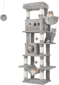 Cat Tree, 66.9" Large Cat Tower for Indoor Cats, Multi-Level Cat House with Condo, 8 Scratching Posts, Hammock, 4 Pom Poms, Light Grey MS17018LG