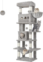 Cat Tree, 66.9" Large Cat Tower for Indoor Cats, Multi-Level Cat House with Condo, 8 Scratching Posts, Hammock, 4 Pom Poms, Light Grey MS17018LG