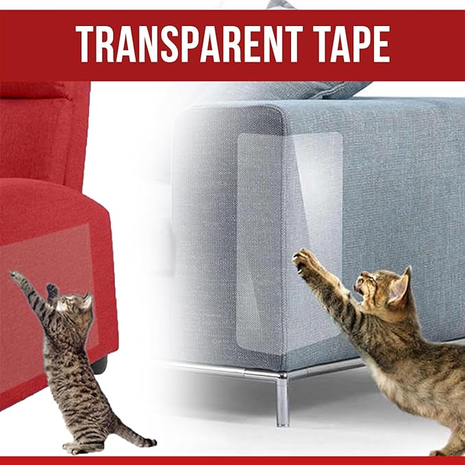 Ronton Cat Scratch Furniture Protector – Double Sided - Anti Cats Scratching Sticky Tape - No-Residue for Couch, Doors & Walls - 10 Sheets - XL 17" L 12" W Furniture Protectors – Clear Training Tape