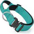 MoNiBloom Tactical Dog Collar with Handle, 1.5 Inch Wide Heavy Duty Military Collar for Medium Large Dog Walking, Training, Running, Teal