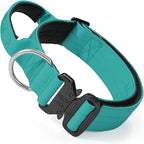 MoNiBloom Tactical Dog Collar with Handle, 1.5 Inch Wide Heavy Duty Military Collar for Medium Large Dog Walking, Training, Running, Teal