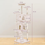 24/7 Shop at Home Court 70 inch Multi-Level Cute Cat Tree Tower with Dangling Ball and Scratching Posts for Indoor Cats Adults, Kitten Supplies, Pet House, Beige