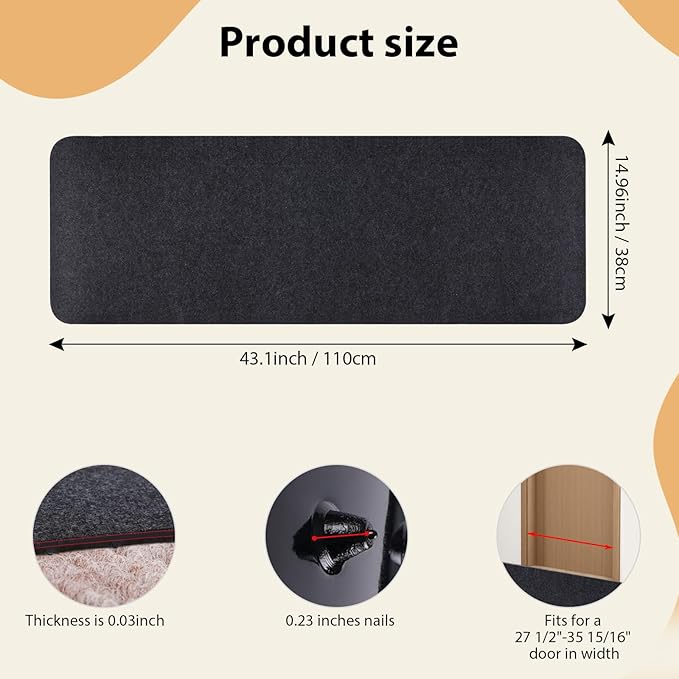 Carpet Protector for Pets Cat Carpet Protector for Doorway, Anti Scratch Under Door Cat Scratch Protector Mat, Felt Surface Easy to Cut Plastic Stopper (Grey, 3.6FT-Felt 1 Pack)