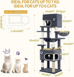 70.1 Inch Cat Tree for Indoor Cats, Multi-Layer Scratching Post with Large Platform, 2 Caves, 7 Sisal Posts, Pompoms, Cat Basket, Hammock, Suitable for Cats, Dark Grey MS17818SG