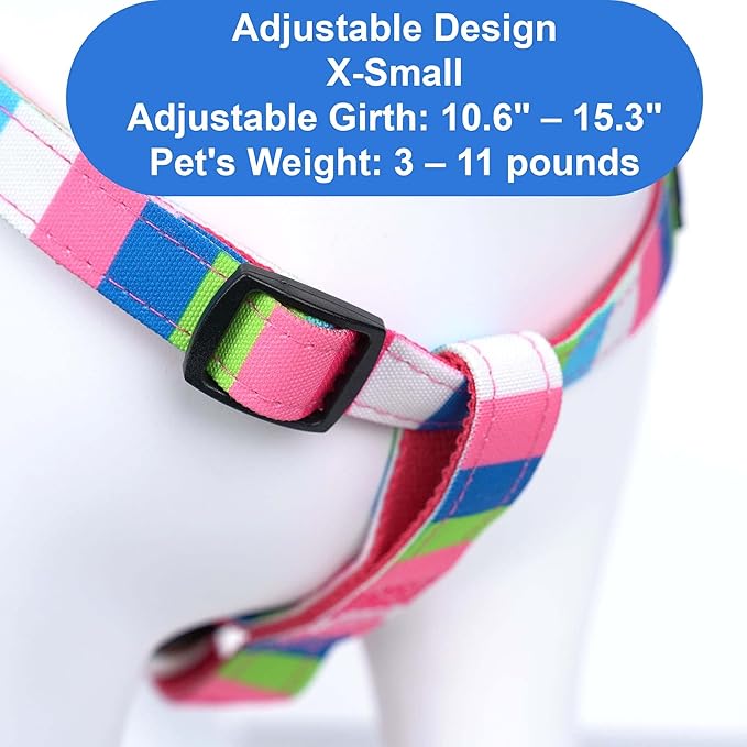 Pawtitas Multicolor Step-in Dog Harness – Adjustable No-Pull Vest for Puppies to Seniors, Safe & Comfortable XS Pink/Blue/Teal/Green