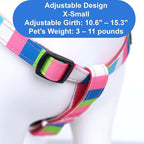 Pawtitas Multicolor Step-in Dog Harness – Adjustable No-Pull Vest for Puppies to Seniors, Safe & Comfortable XS Pink/Blue/Teal/Green