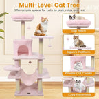 PETSITE Multi-Level Cat Tree, 58 Inches Tall with Sisal Scratching Posts, Condo, Hammock, Dangling Balls, Jumping Platforms, and Cozy Top Perch, Ideal for Indoor Cats to Play and Rest (Pink)