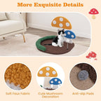Tangkula Mushroom Cat Bed, Cat Claw Scratcher with Wide Large Platform, Sisal Scratching Panel, Spring Ball, PP Cotton Padded Headrest, Cat Tree House with Interactive Toys for Kittens