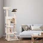 54in Cat Tree for Indoor Cats Multi-Level Condo Tower Bed Furniture Kitten Play House with Scratching Posts, Beige