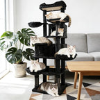 KAWHBET 68in Cat Tree,Cute Cat Tower Big Multi-Level Cat Tower for Large Cats with Removeable Cushion,Hammocks Sisal Scratching Posts,Condos,for to Play and Sleep Cat Tree for Indoor Cats (Black)