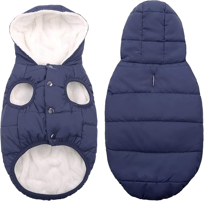 Fleece Hoodie, Windproof Waterproof Coat, Winter Warm Jacket, Cold Weather Pet Apparel Clothes Vest for Small Medium Large Dogs (S, Blue)