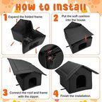 2Pcs Black Cat Houses for Outdoor Stray Cats Shelter Weatherproof Outdoor Cat House Indoor Foldable Warm Pet Cave for Feral Cat Dog Winter Wild Animal