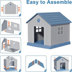 Dog House Indoor Outdoor for Small to Large Sized Dogs Resin Outdoor Dog House with Ventilation Puppy Shelter with Elevated Floor, Easy to Assemble, Blue