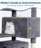 Cat Tree Tower 56in Cat Trees Multi-Level Cat Condos with Spacious Perch, 2 Cozy Condos, Scratching Posts, Climbing Ladder, Toy Ball, Durable Pet House Furniture for Indoor Kittens, Dark Gray
