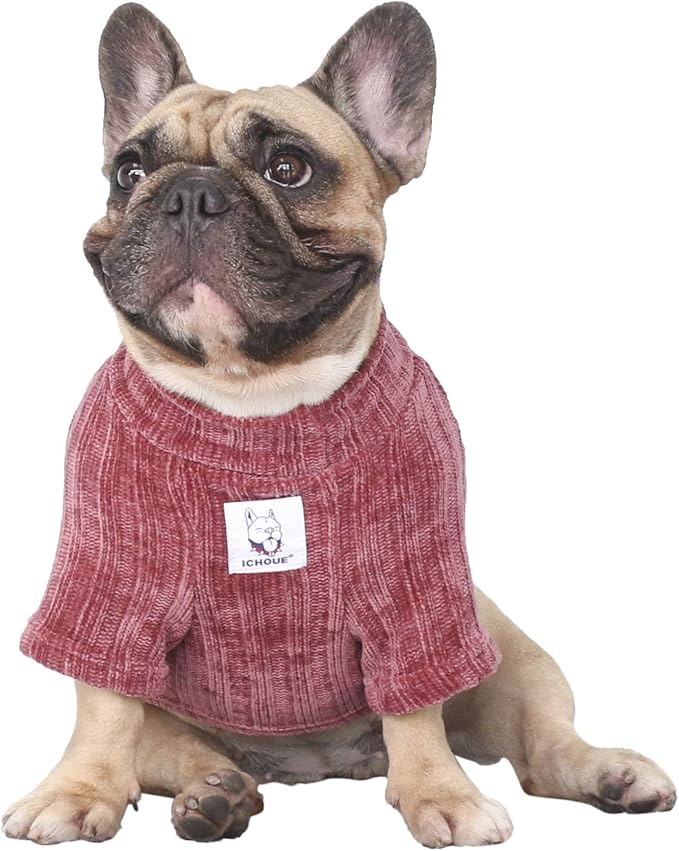 iChoue Pet Dog Winter Warm Sweater Clothes Turtleneck for French Bulldog Pug Boston Terrier Corduroy Cold Weather Pullover Coat Shirt - Purple/Large Plus