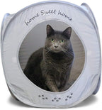 Feline Ruff Home Sweet Home Pop Up Cat Cube. A Collapsible Indoor Cat House. Covered Pet Bed Hideaway Cave for Dogs and Other Pets Too. (Pop Up Cube- Gray)