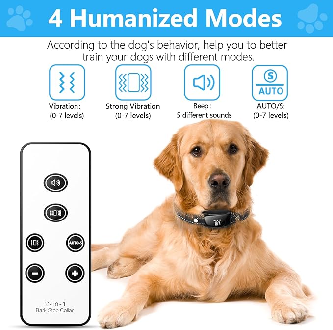 Bark Collar, No Shock Bark Collar with Beep Vibration & 7 Sensitivity Levels, Barking Collar for Large Medium Dogs 15-120LBS, IPX7 Waterproof Rechargeable Dog Training Collar with Remote (Black)