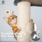 CAPHAUS Floor to Ceiling Cat Tree with Adjustable Height 104-115 Inch, Multi-Level Cat Tower with Itching Scratcher, Fluffy Playball, Platforms, Hammock for Indoor Cats, Dark Grey