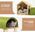 Wood Cat Tree Tower for Automatic Litter Box, 60.2'' Tall Cats Tree with Cat Tunnel, Cat Tower for Indoor Cats Large Adult, 4-Level Solid Wood Cats Furniture with 18Pcs Scratching Post, House