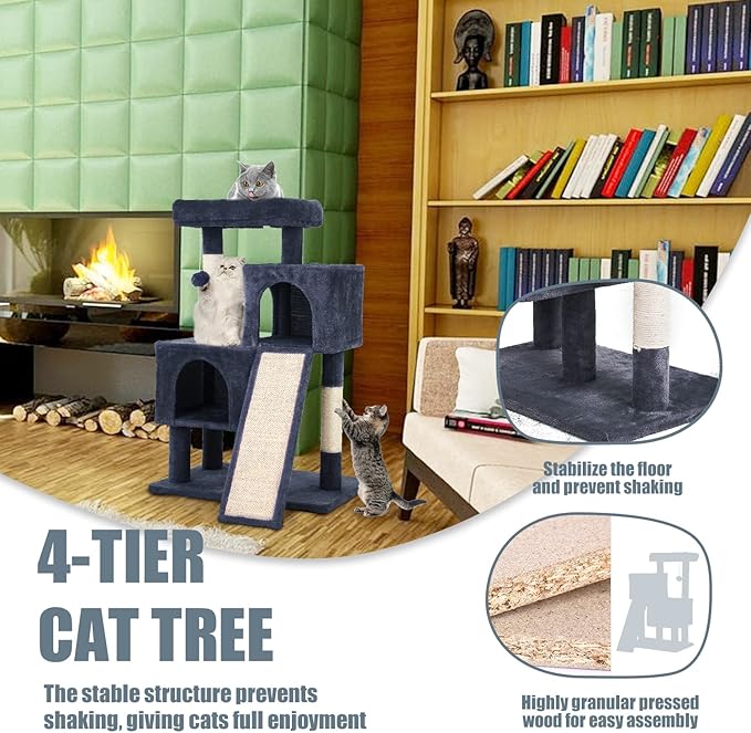 Cat Tree for Indoor Cats, 36in Cat Tower Multi-Level Cat Condo with Sisal Scratching, Scratching Board, Dangling Ball, Extra Large Perch for Cats and Kittens (Dark Grey)