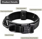 Tactical Dog Collar, Adjustable Military Training Nylon Dog Collar with Control Handle and Heavy Quick-Release Metal Buckle for Small Medium Large Dogs, Black XXL