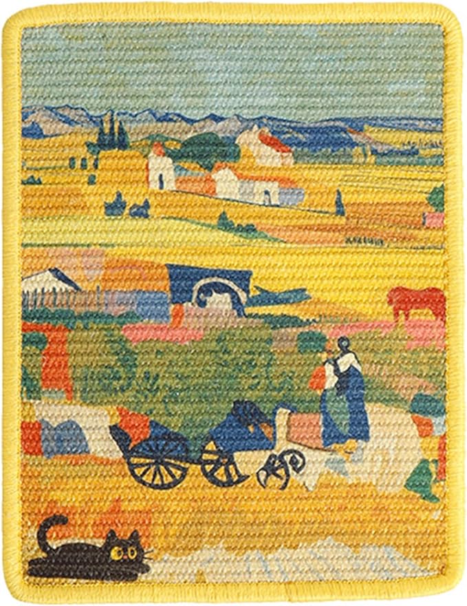 Cat Nail File Scratching Board, Natural Art Cat Scratcher, Wall-Mounted, Corner-Mounted, or Floor-Mounted, 15" x 12" Sisal Mat for Nail Trimming and Furniture Protection (Yellow Harvest)