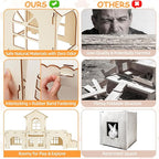 BWOGUE Extra Large Wooden Rabbit Hideout Castle, Detachable Bunny Castle for Rabbits Chinchillas Guinea Pigs, Sturdy Bunny Play House Indoor with Stairs, Small Animal Play Hideaway Hutch