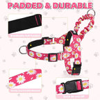 PUPTECK No Pull Dog Harness Small Sized Dog, Adjustable Reflective Pet Vest Harness with Bungee Handle, Escape Proof No Choke Harness for Small Dogs Walking Training, Fuschia Daisy S