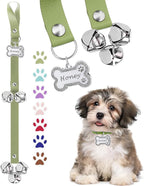 Leather Dog Bells, Puppy Potty Training Bell Dog Doorbell Potty Train Dog Bell for Potty Training Door Bells for Dogs to Ring to Go Outside Jingle Bells (Leather Green, Glitter Bone 1 PCS)