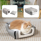 Hollypet Cat Bed Self-Warming 2 in 1 Foldable Kitty Cave Hut House Nest Pet Sleeping Bed, Linen Pet Condo for Indoor Cats, Gray Arched Cave