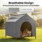 42” Outdoor Dog House for Large Breeds, Durable Large Dog Shelter with Weatherproof 600D PVC Canopy, Breathable 2x1 Textilene Fabric Elevated Dog Bed, XL Dog Kennel for Outside Use